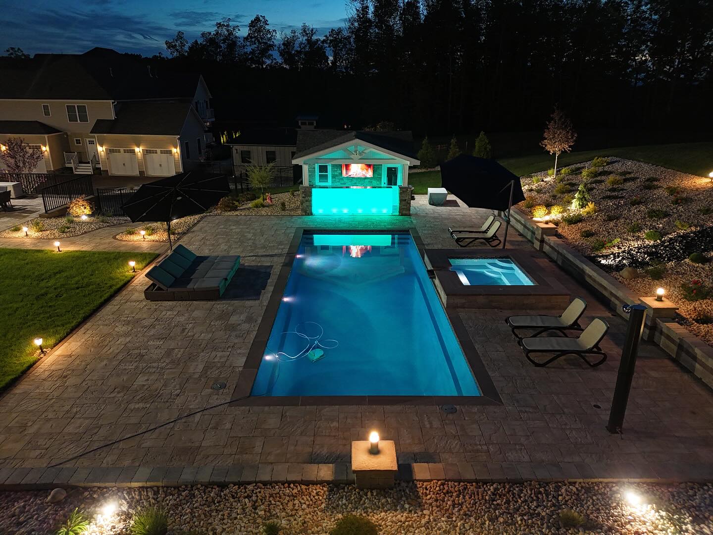 Hardscape and Swimming pool on night view